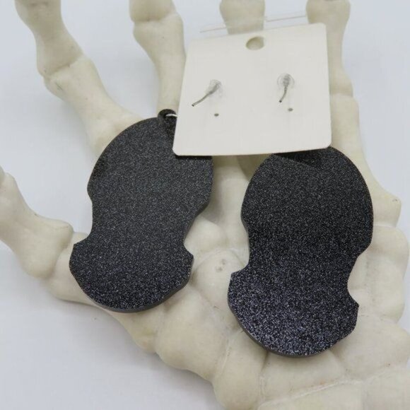 Ghost Face Black Silver Glitter Dangle Earrings Halloween Scream Horror Spooky - Picture 3 of 8